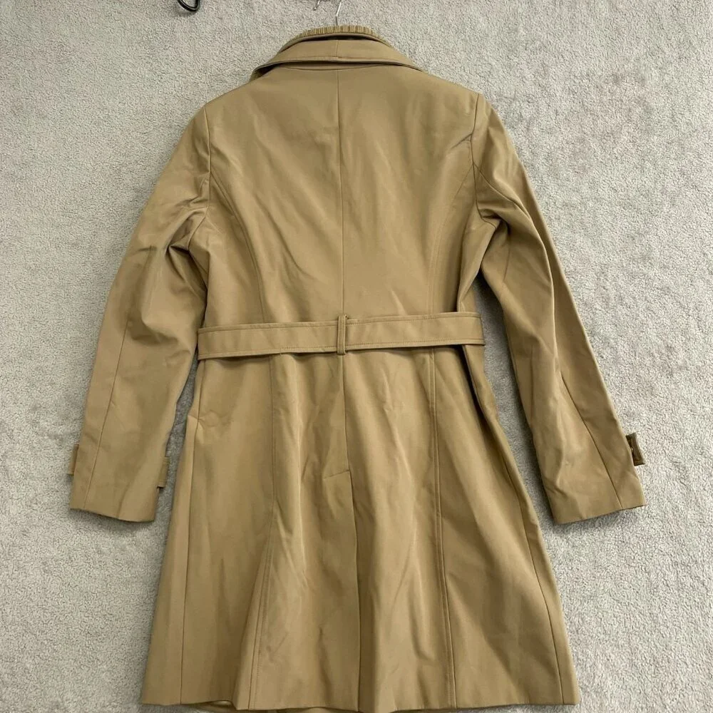 NEW Halston Women's M Tan Belted Mid Length Trench Coat Full Zip Tan
